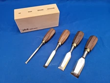 Set of Pfeil  Swiss Made Bevel Edge Butt Chisels  - Wood Block  1/4, 1/2, 3/4,
