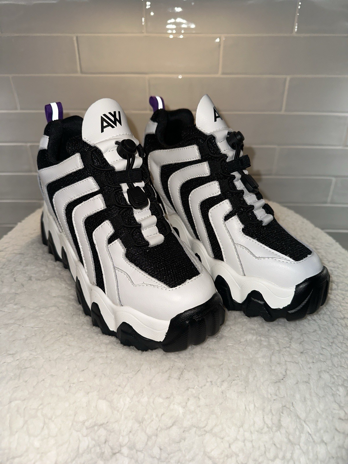 Black Chevron Blackberry Platform Sneakers - Anthony Wang Size 8