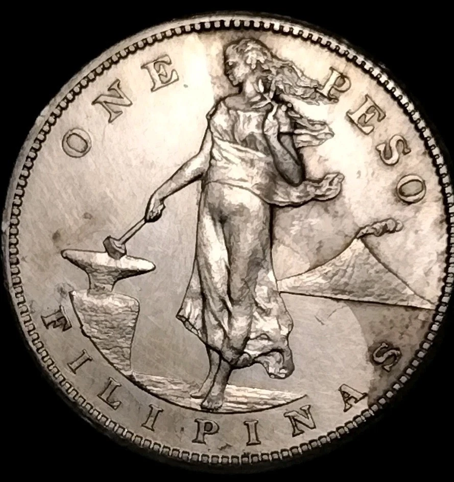 Filipinas-EE. UU. 1908 S líneas de pelo de un peso C25-534 Foto 3 de 4