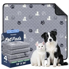 Washable Pee Pads for Dogs, 4 Pack Absorbent Reusable Training Dog Pads Pet P...