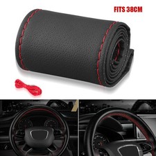 Universal 38cm Car Steering Wheel Cover Needle Thread AntiSlip Leather Black