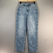 Hollister Ultra High-Rise Mom Jeans Womens 5R 27x27 Blue Lightwash Denim Floral