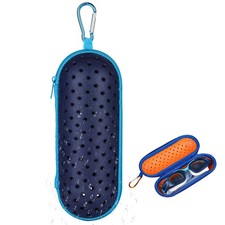 Swim Goggle Case Portable EVA Carrying Case with Drain Hole and Clip Blue