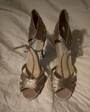 Betsey Johnson Gold Glitter Strappy Stiletto Women's Heels Ankle Strap Size 9
