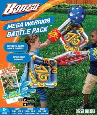 Banzai Mega Warrior Battle Pack Inflatable Kids Sword Mace & 2 Shields Set NEW!