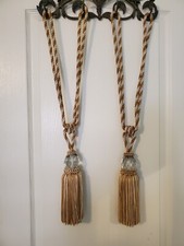 Tassel Tieback Drapes Euro Faux Crystal Gold Fringe Curtain Rope Vtg Style 2-set