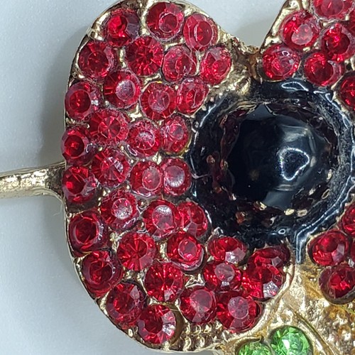 Vintage Mid-Century Red Crystal Rhinestone & Glass Cab Poppy Flower Pin - Bild 8 von 10