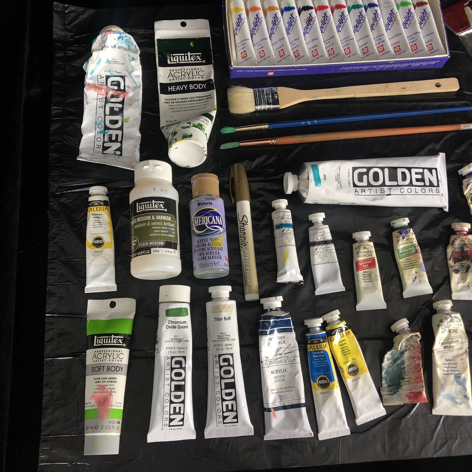 Huge Lot Of Golden Brand Acrylic Artist Paint Etc From Local Artist