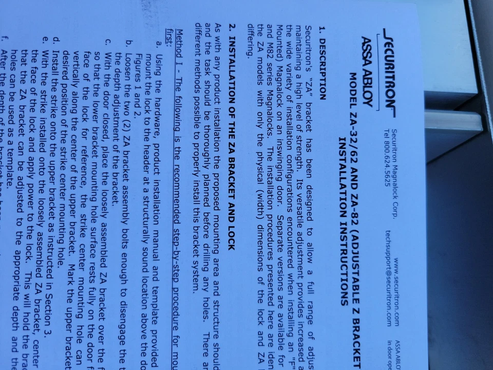 SECURITRON ASSA ABLOY ZA-32/62CL Adjustable Z-Bracket M32/62 Satin Stainless - Image 2 of 3