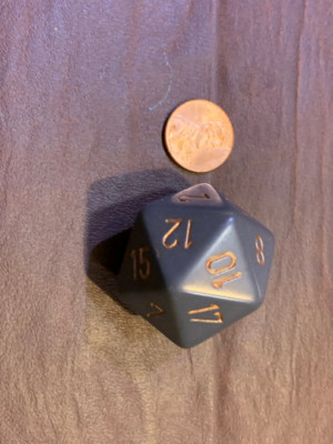 Jumbo 34mm SOLID D20 Die RPG Tabletop Dice Gaming CCG - Dark Gray with Copper