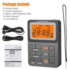 Portable Pocket Digital LCD AM FM Radio Stereo MP3 USB Rechargeable w/Earphones