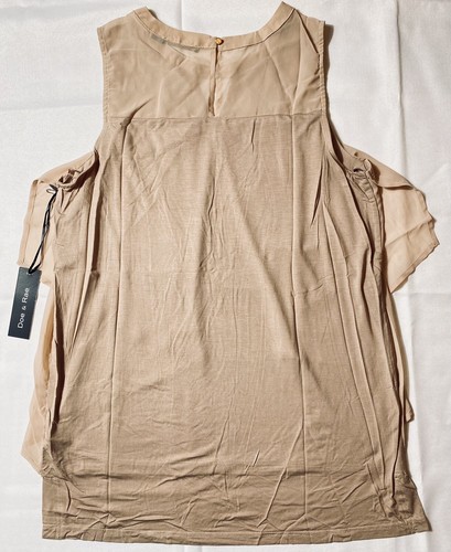 NEW Anthropologie Doe & Rae SZ M Tan Layered Cut Out Shoulder Jewel Neck Blouse - Picture 3 of 5