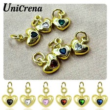 3D Heart Charms Jewelry Making 18k Gold Plated Zircon Charm For Necklace Earring