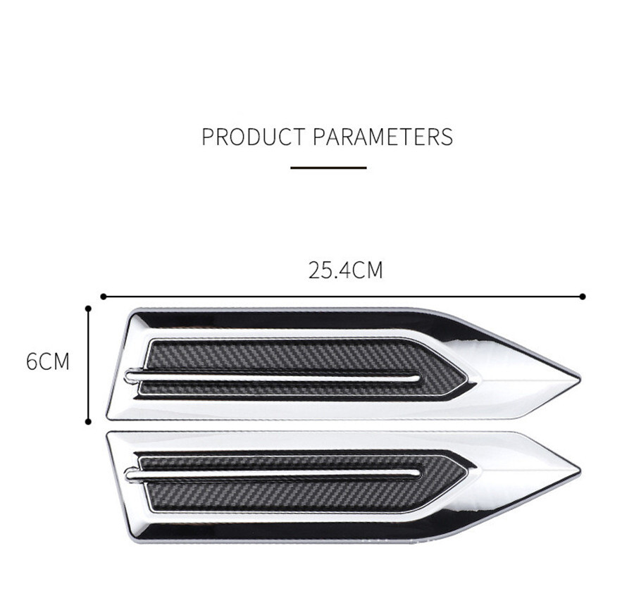 2Pcs 3D Stickers Car Shark Gill Air Inlet Vent Chrome Carbon Fiber Trim ...