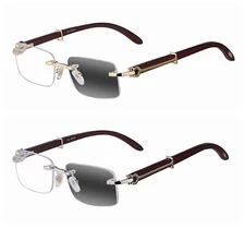 Bifocal Retro Rimless Wood Grain Bifocal Photochromic Reading Glass +1.0~+3.0