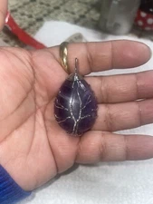 Silver Tone Tree of Life Amethyst Gemstone Pendant ,