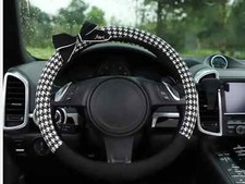 Car Steering Wheel Cover Bird Check Bow Cotton Car Handlebar Cover