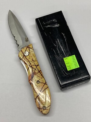Brown Handled Folder, Liner Lock Combo Blade YK-33SS