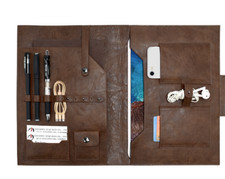 Briefcase ipad bag pen Messenger Pouch phone card pocket cow Leather brown Q118