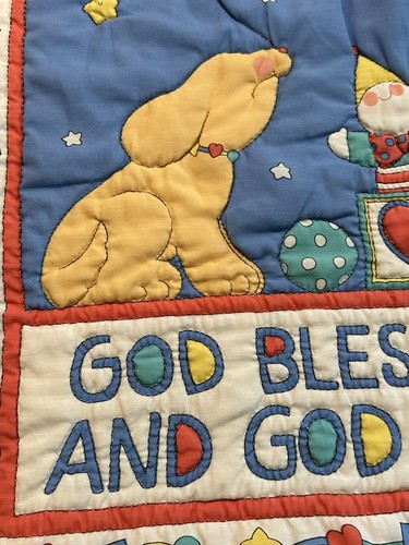 Vintage Sue Dreamer I See The Moon God Bless Me Baby Crib Blanket Quilt - Picture 2 of 8
