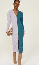 Busayo Collective Women's Rib Sweater Multicolor Knit Midi Wool Dress Size M