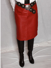 Womens Leather Skirt Red 8 Pencil Straight SOFT Lambskin Vintage 80s 90s Siena