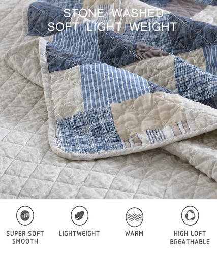 Chezmoi Collection Bedruckt Patchwork Gewaschen Baumwolle Quilt Set Decke Tagesdecke - Bild 4 von 16