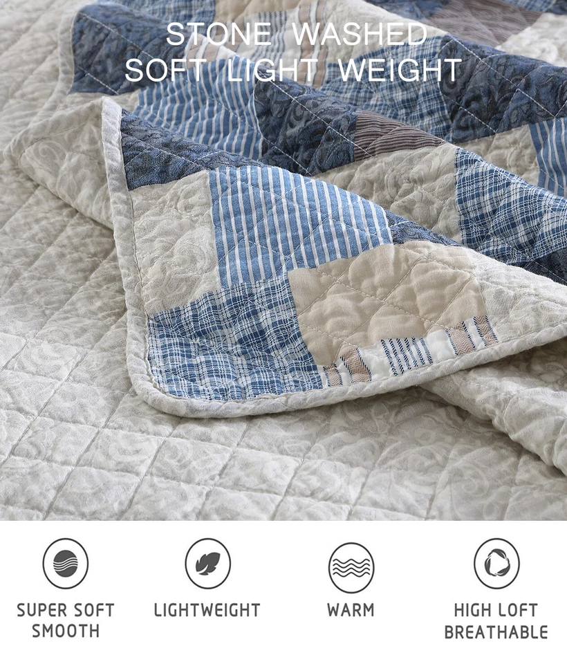 Conjunto de colcha de retalhos de algodão lavado estampado Chezmoi Collection - Imagem 4 de 4