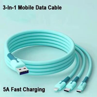 3 in 1 Fast USB Charging Cable Universal Multi Function Cell Phone Charger Cord