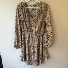 Source Unknown Tan and Black Plunge Neck Long Sleeve Sundress Women’s M