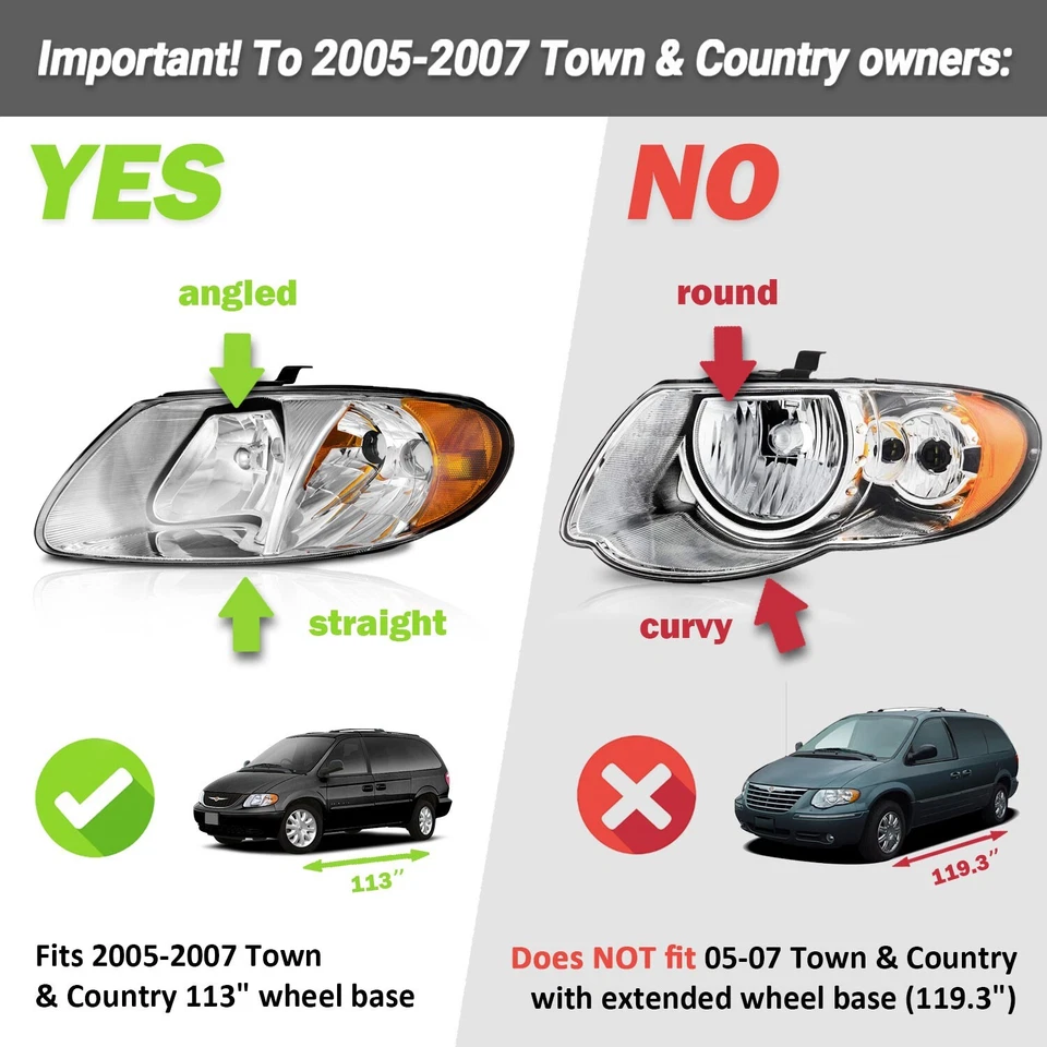 Headlights For 2001-2007 Dodge Grand Caravan/Chrysler Town & Country L+R Pair - Imagem 2 de 4