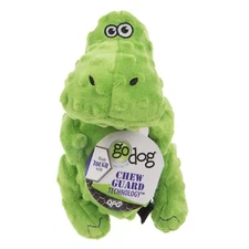 GoDog T-Rex Plush Dog Toys With Squeaker Green Large 9-inches