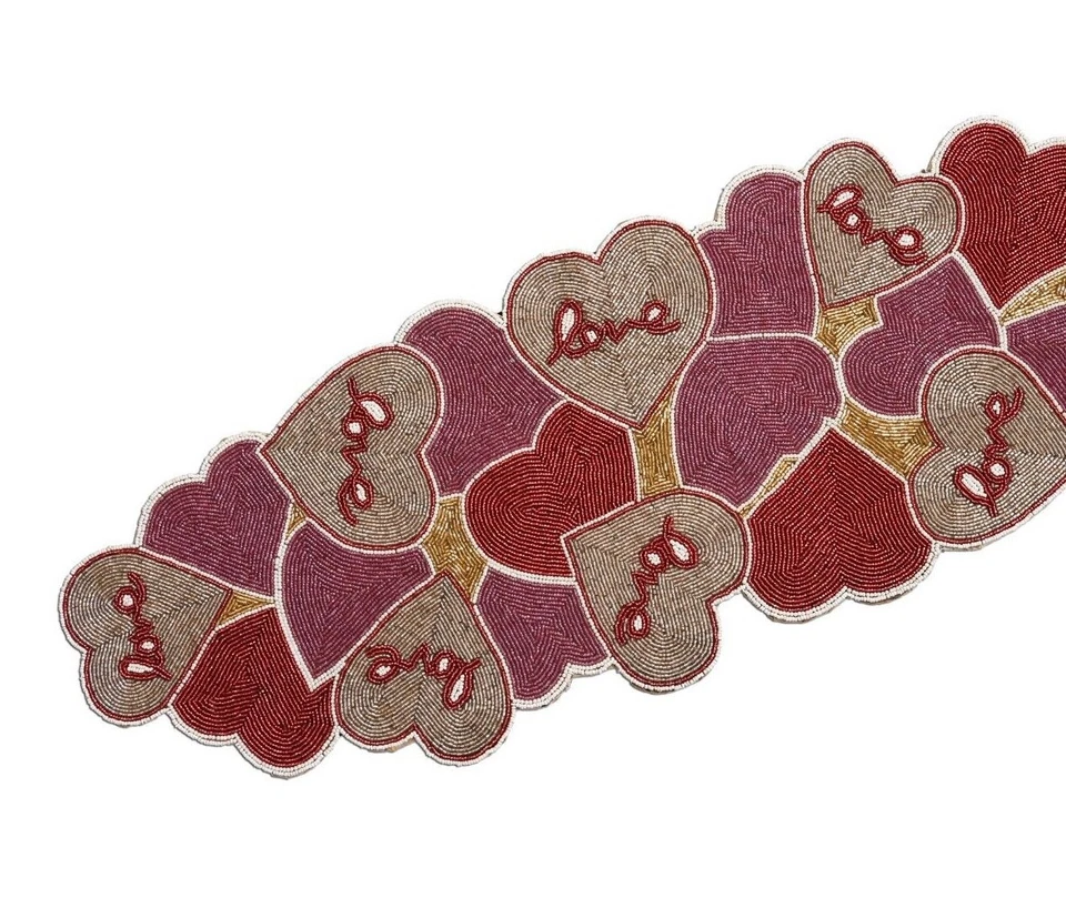 Valentine Beads Table Runner Heart Design Table Runner Wedding Tableware 13X36In - Image 4 of 4