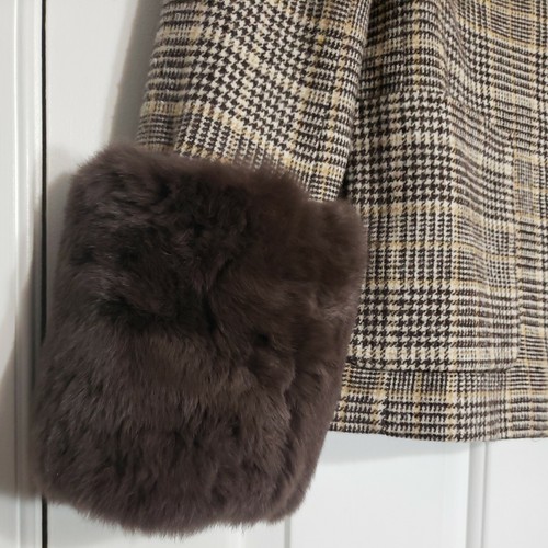 Dolce Cabo Houndstooth Jacket Blazer Removable Rabbit Fur Cuffs Size 2 XS* - Picture 4 of 10