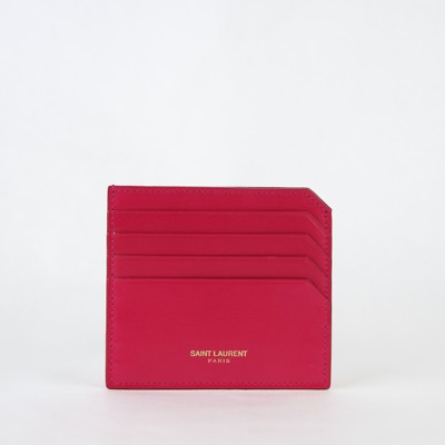 YSL Saint-Laurent Paris Men/Unisex Fuchsia Leather Card Holder