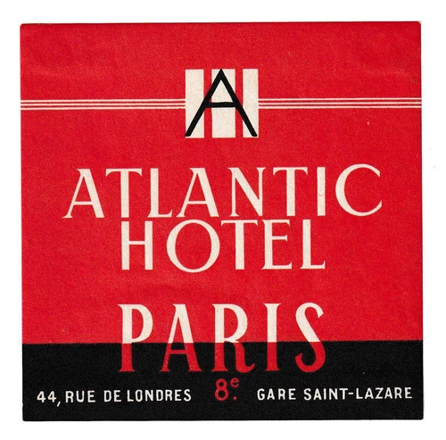 Atlantic Hotel PARIS France - vintage luggage label - Picture 1 of 2