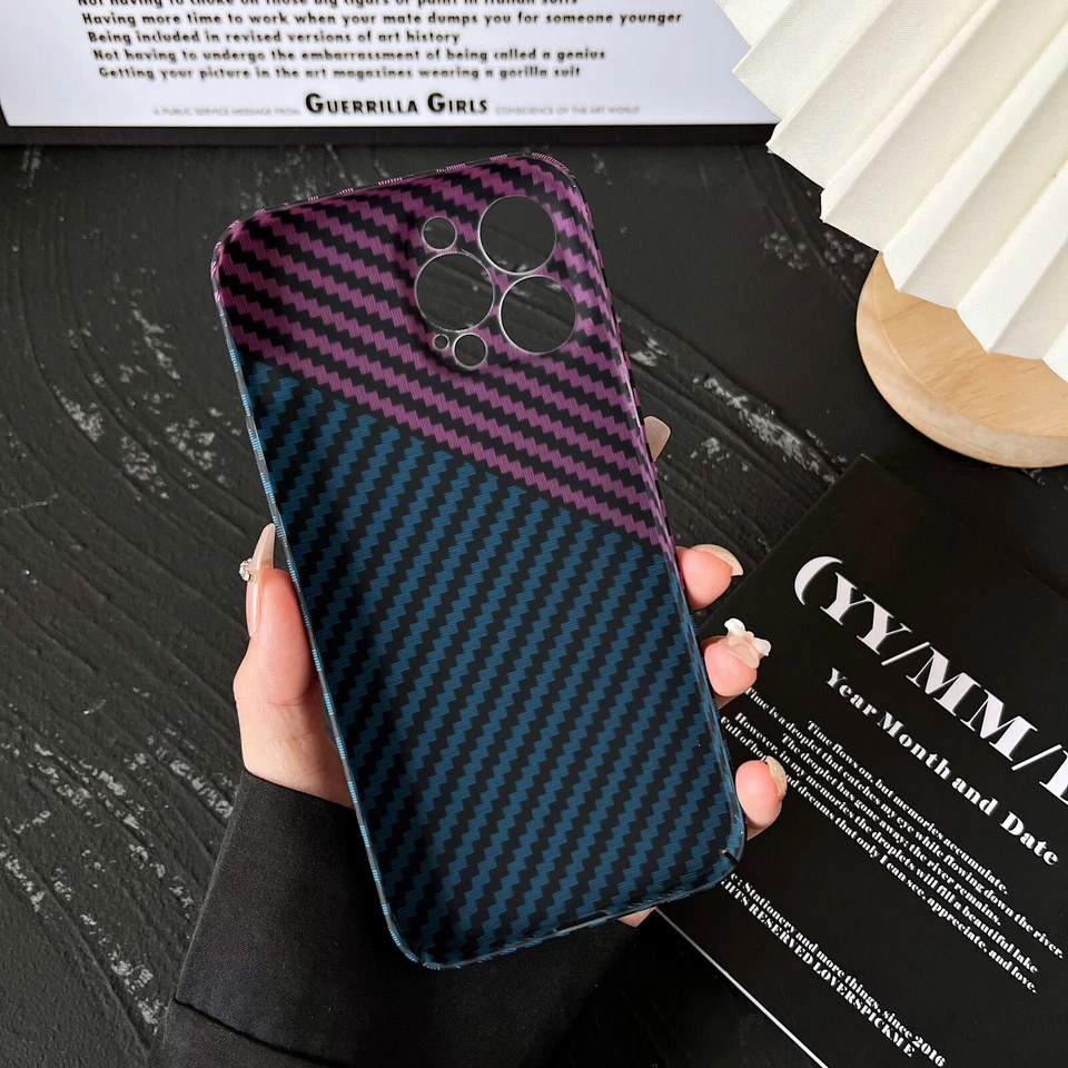 Funda rígida para teléfono iPhone 13 Pro Max 12 Pro 11+ a prueba de polvo con patrón de fibra de carbono Foto 3 de 4
