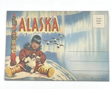 Alaska Fold-Out Postcard Folder Curt Teich Co. Eskimo Husky Totem Pole McKinley