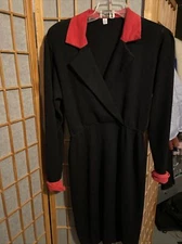VTG St John Saks Fifth Ave Knit Sheath Dress Navy Red Trim Shawl Collar Size 6