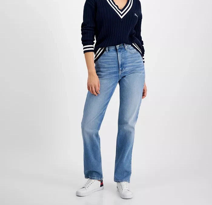Джинсы Tommy Jeans Julie с прямыми штанинами и пуговицами на талии, женские 26/28, Джинсовые легкие