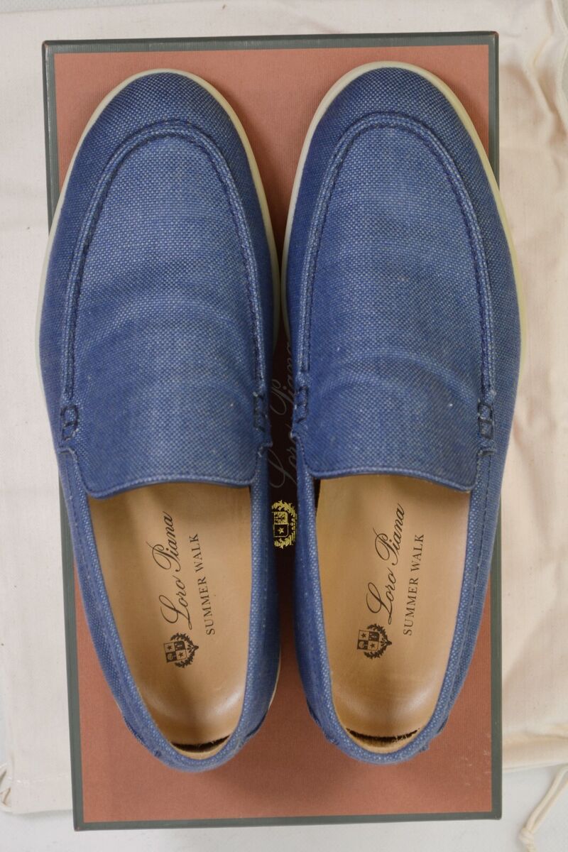 LORO PIANA blue fabric Summer Walk Loafer shoes men UK8 /US9 LORO PIANA blue fabric Summer Walk Loafer shoes men UK8 /US9