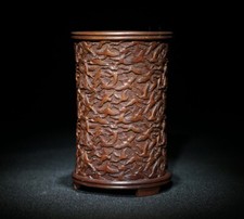 Chinese Natural Boxwood Handcarved Exquisite Crane Brush Pot 17849