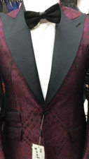 Red/Burgundy ceremonial tuxedo with black silk 5 inch peak lapel - made in Italy