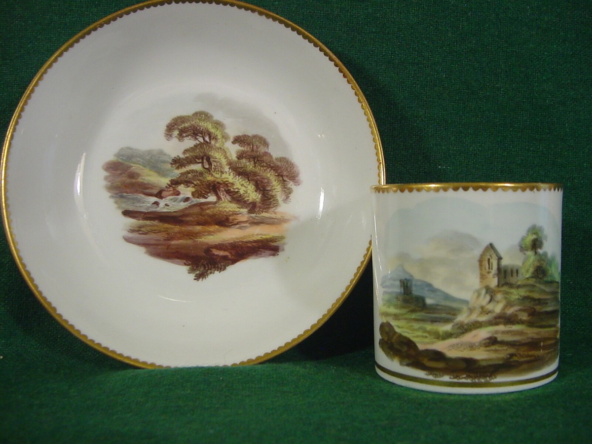 Early Spode pattern 1926 handpainted landscape coffee Cup Saucer English  view