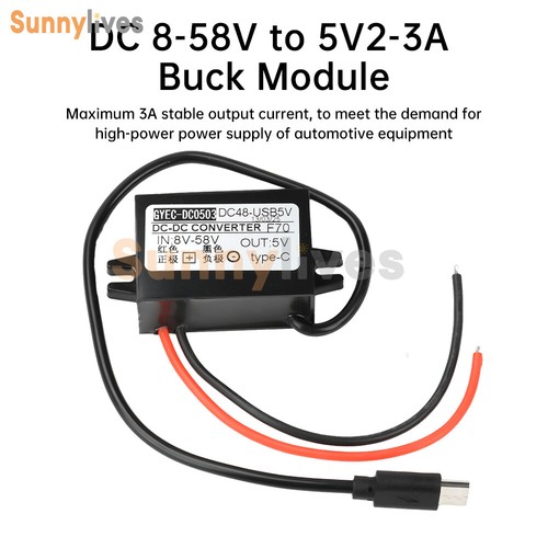 15W Car Waterproof Power Supply DC 8-58V to 5V 2-3A Buck Module 48V24V12V Type-C - Picture 3 of 26