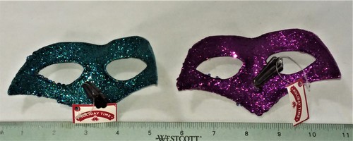 2 MARDI GRAS STYLE MASKS (ornaments or decor- clip at base of each) NEW - Picture 2 of 2
