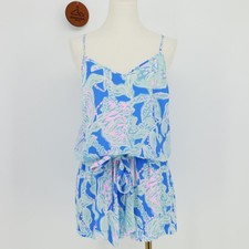 Lilly Pulitzer Deanna Tank Top Romper Bay Blue Into the Deep Small Tie Waist
