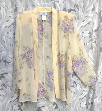 XL 14 LOS ANGELES WOMAN FLORAL CRINKLE CHIFFON JACKET BLAZER CARDIGAN OVER PIECE