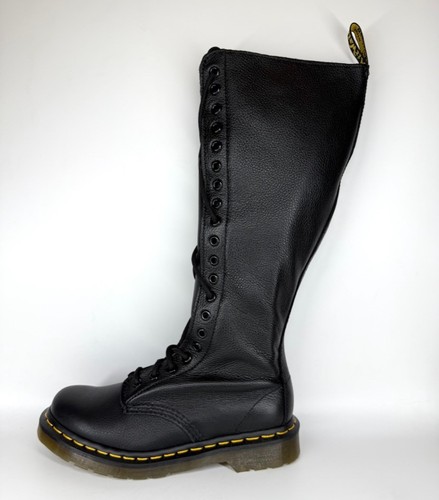 Dr. Martens 1B60 schwarz Leder 20-Loch Schnürung & seitlicher Reißverschluss kniehohe Stiefel Größe 6 - Bild 3 von 19