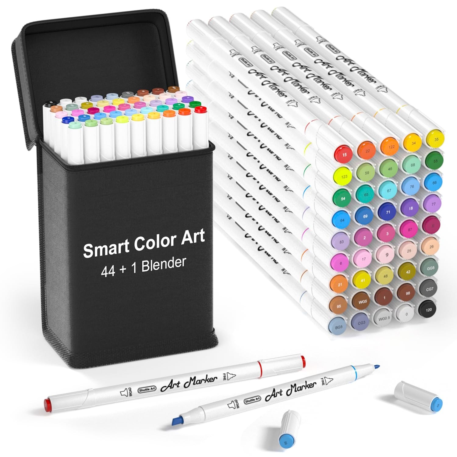 45 Pack Alcohol Markers Dual Tip Permanent Art Coloring Set with Case